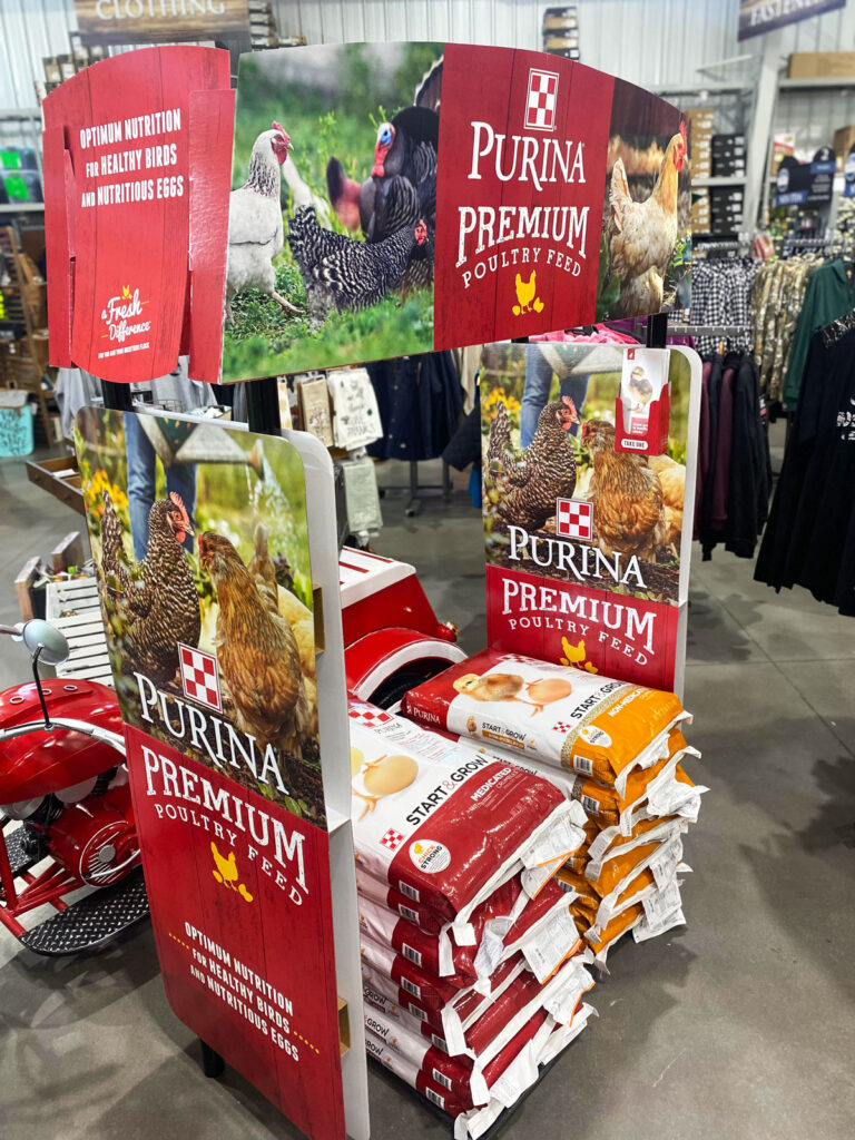 purina poultry feed display at Lowry's general store