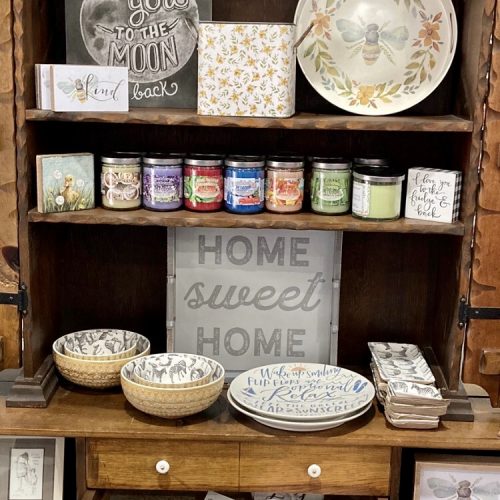 home decor display at Lowry's general store in Harmony, NC