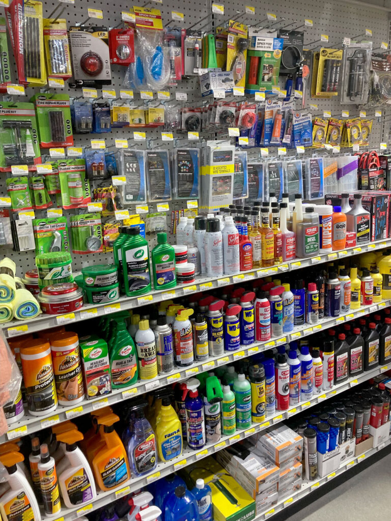 car wash aisle at Lowry's store in harmony nc